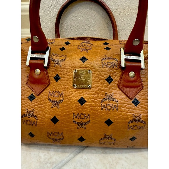 VTG MCM Cognac Monogram Visetos Boston Bag Coated Canvas Small Purse - Picture 5 of 16